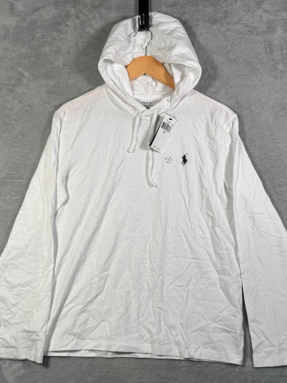 Polo Ralph Lauren Hoodie Mens M White Lightweight Hooded T Shirt Tee $70